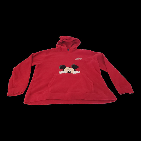 Disney Red Mickey Mouse Sweatshirt Mens Large Fleece Hoodie Kangaroo Pocket - Picture 3 of 16
